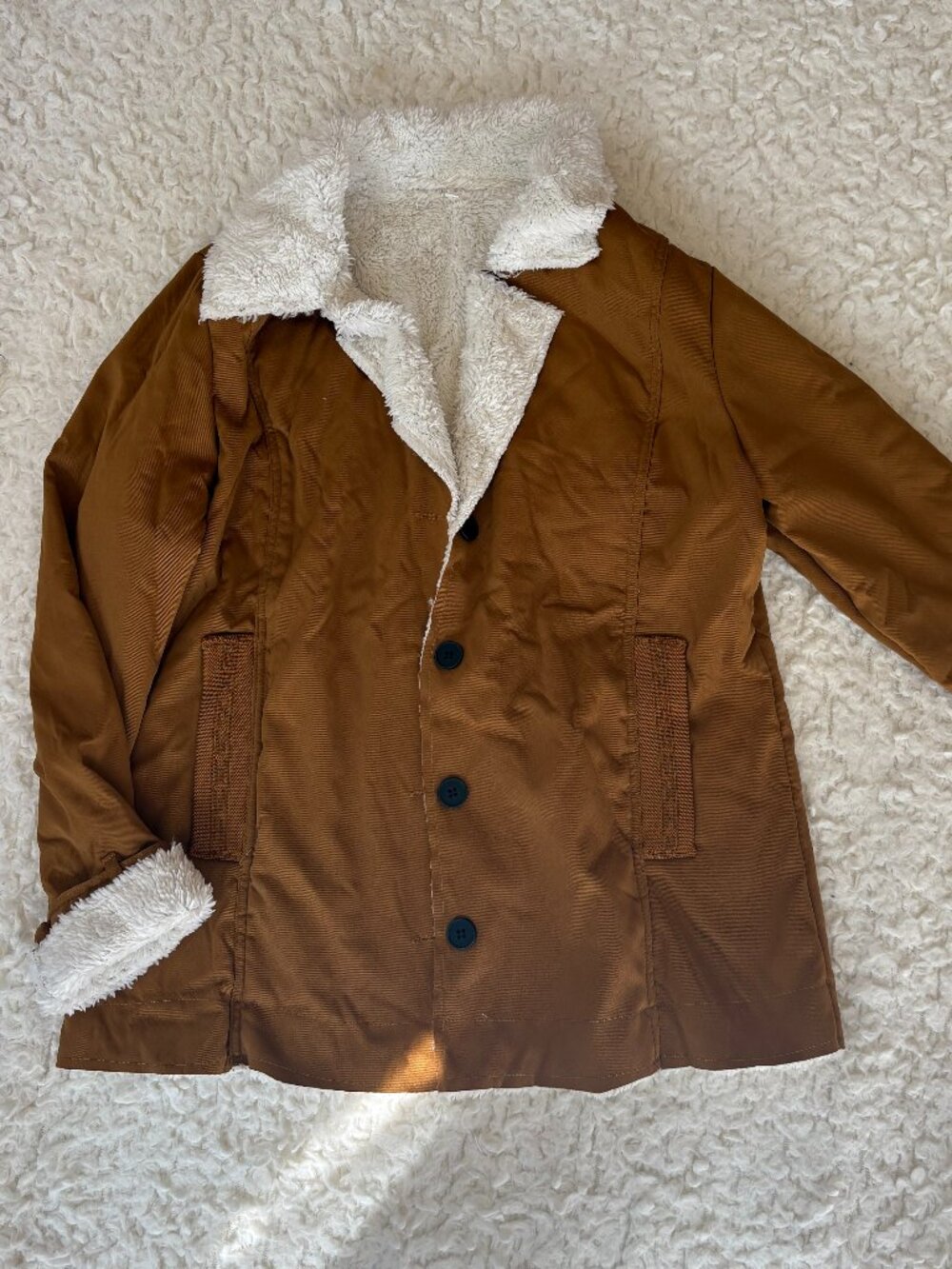 Caramel Sherpa Lined, Light-Weight Button Jacket Size M
